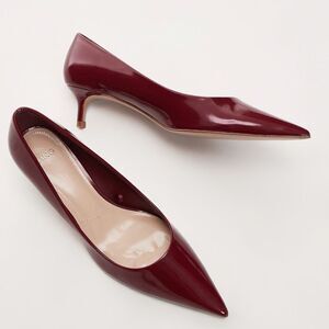 Mango Burgundy Patent Leather Effect Kitten Heel Shoes(Size 39)